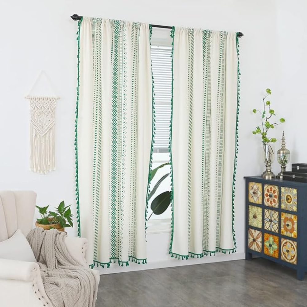 Emerald Stripe Tassel Panel — Verdure House