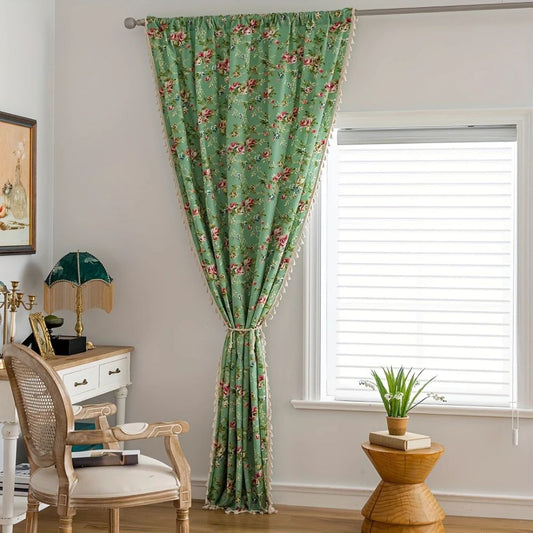 Garden Rose Sheer Tassel Panel — Verdure House