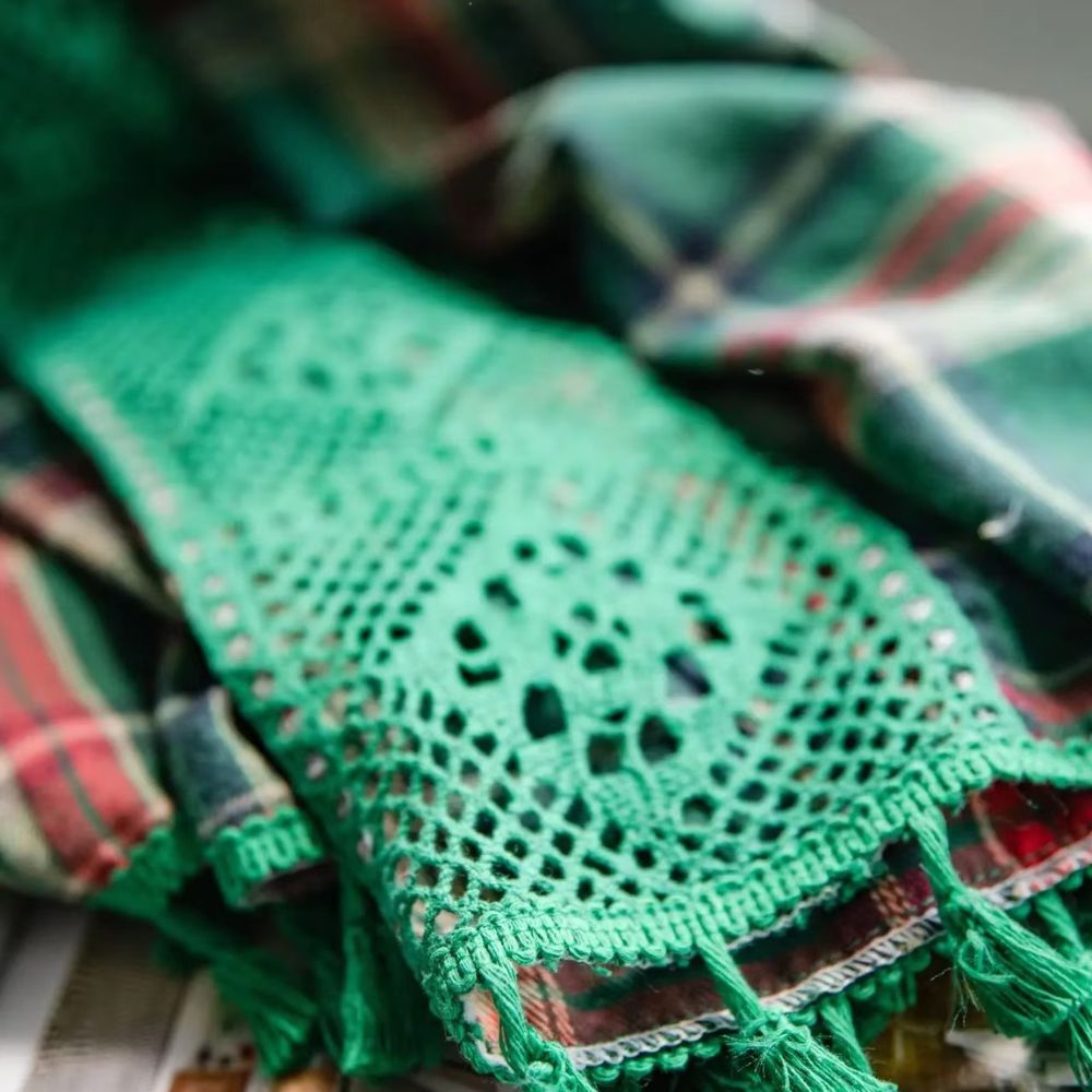 Tartan Crochet Lace Tassel Panel — view 4