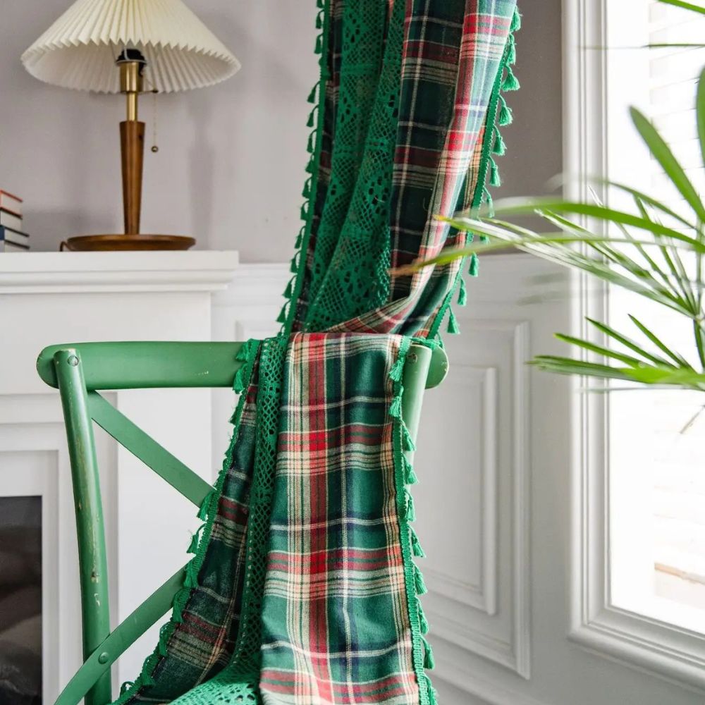 Tartan Crochet Lace Tassel Panel — view 2